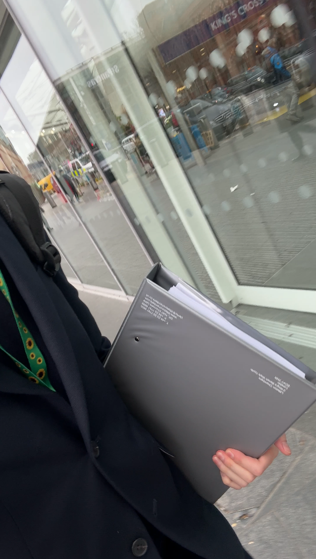 Niall Horn heading back to King's Cross station carrying a gifted Littleton Chambers legal bundle