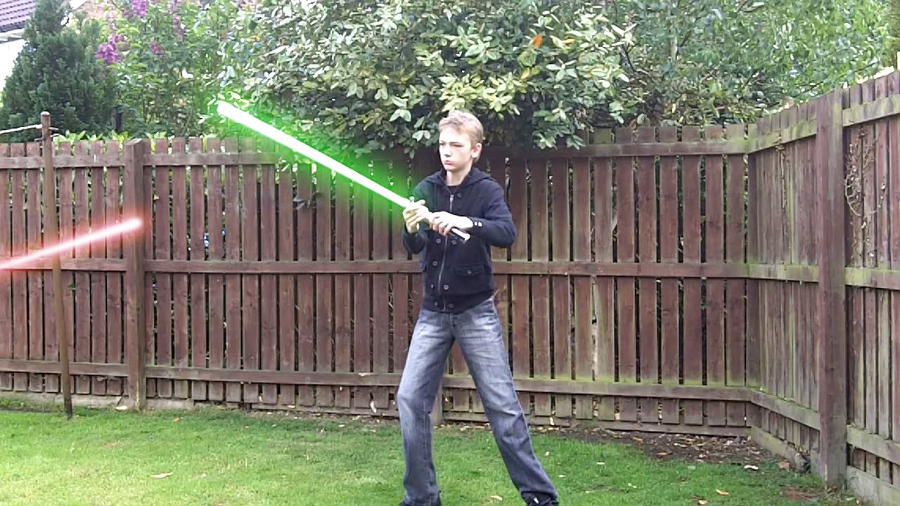 Teenage Niall Horn in his back garden filming Star Wars fan films