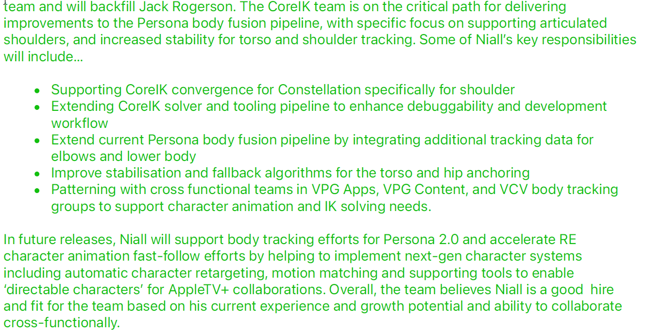 The CoreIK and Persona task list assigned to me in Apple's Request to Hire
