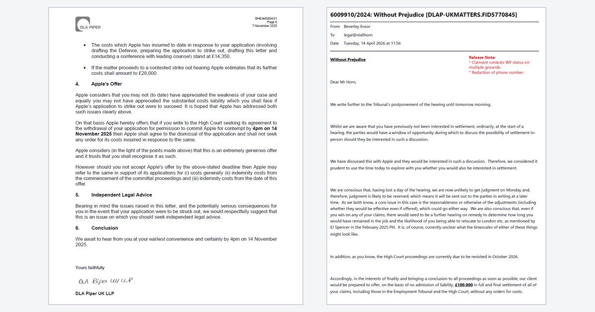 Open When Threatening, Hidden When Offering — two Apple letters side by side
